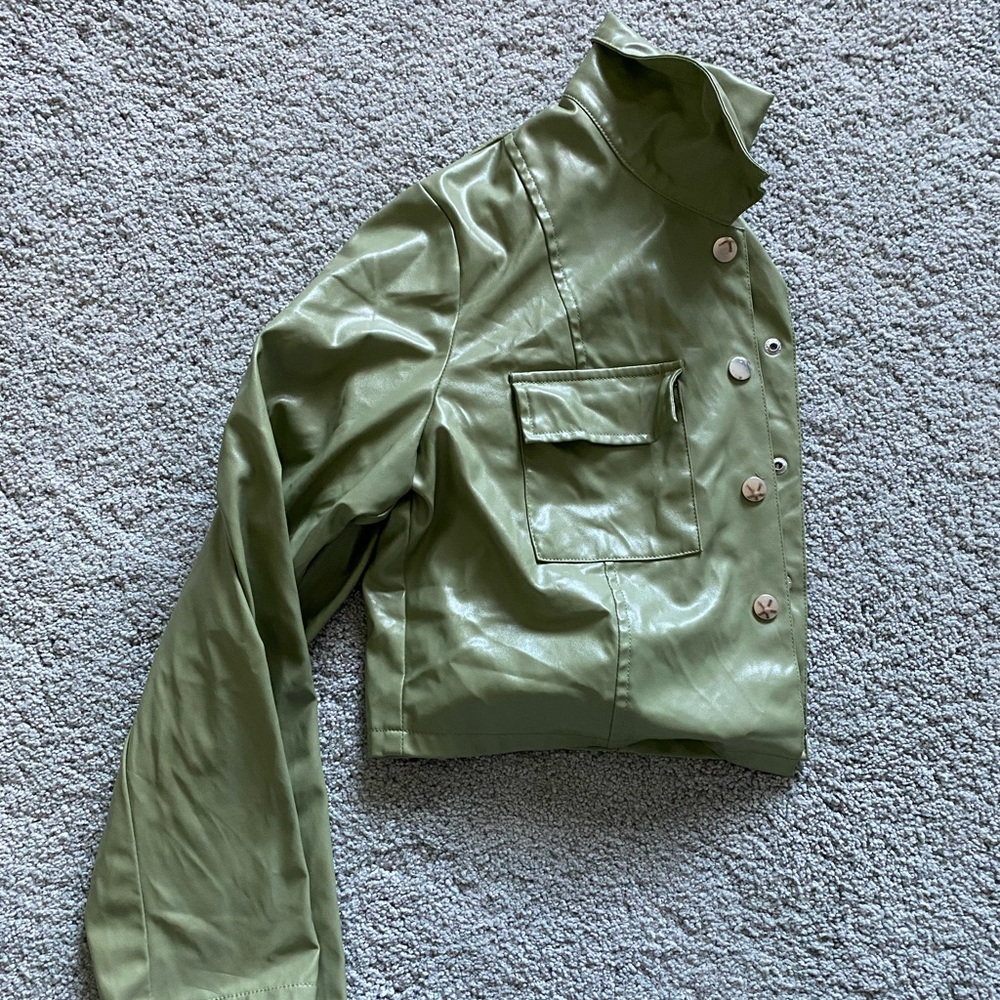 Green Leather Crop Top Jacket